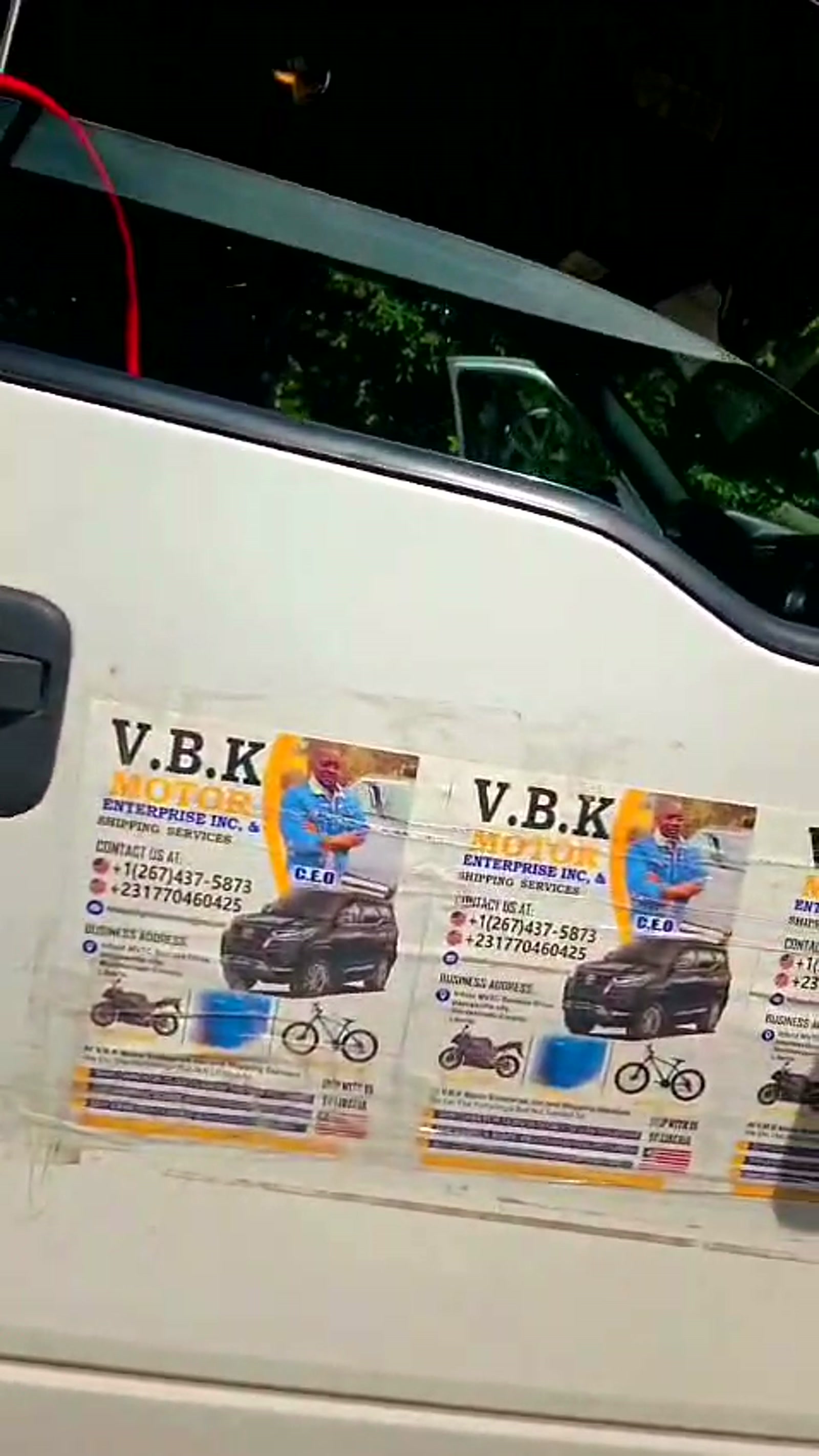 V.B.K Motor Enterprise Inc. & Shipping Services branding displayed on the pickup truck